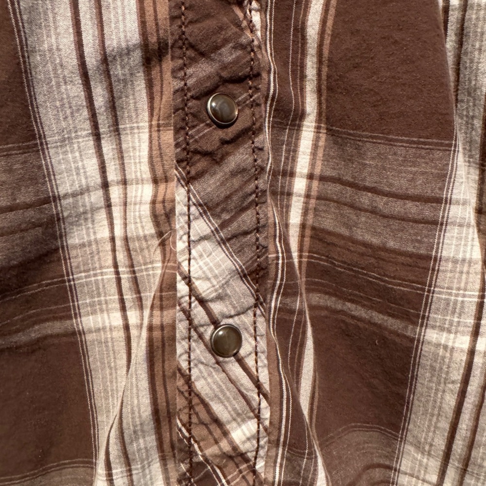 Helix Mens Brown Plaid Western Pearl Snap Shirt Long Sleeve‎ Cotton Large - Picture 12 of 16